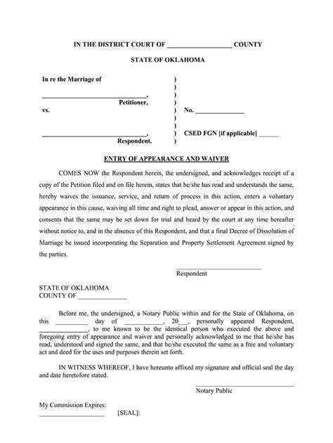 Free Printable Oklahoma Divorce Forms