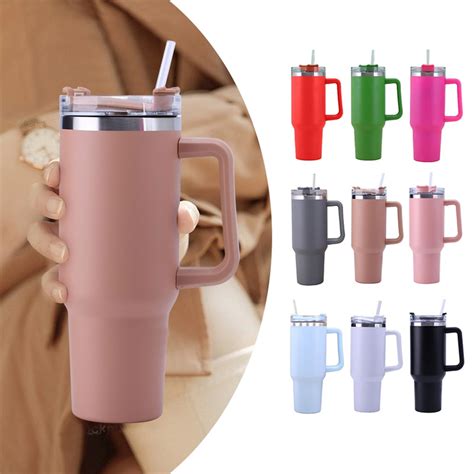 40oz straw coffee insulation cup with handle portable car stainless steel water bottle