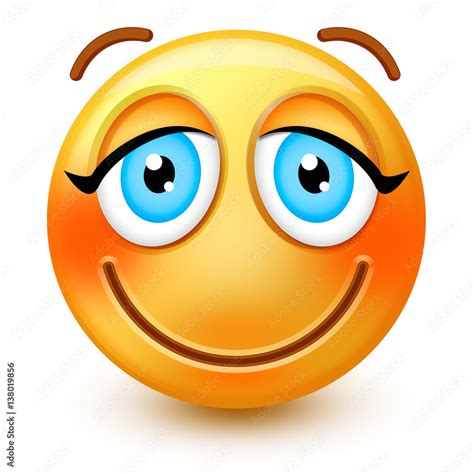 Stockillustratie Cute Blushing Face Emoticon Or 3d Smiley Emoji With Embarassed Eyes Flushed