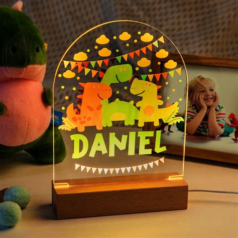 Personalized Dinosaur Night Light Custom Name Led Unicornspace Light