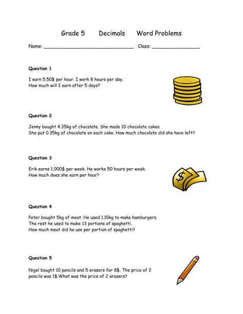 Grade 5 Decimals Word Problems