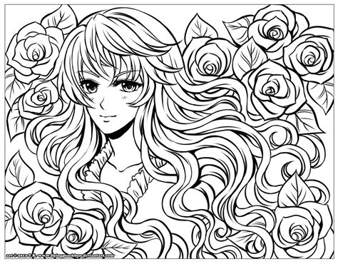 Manga Girl With Flowers By Flyingpeachbun Manga Anime Adult Coloring Pages