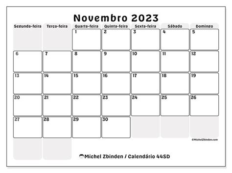 Calendários Novembro 2023 Michel Zbinden Pt