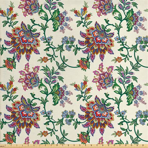 Bohemian Fabric By The Yard Retro Colorful Flowers Pattern Exquisite