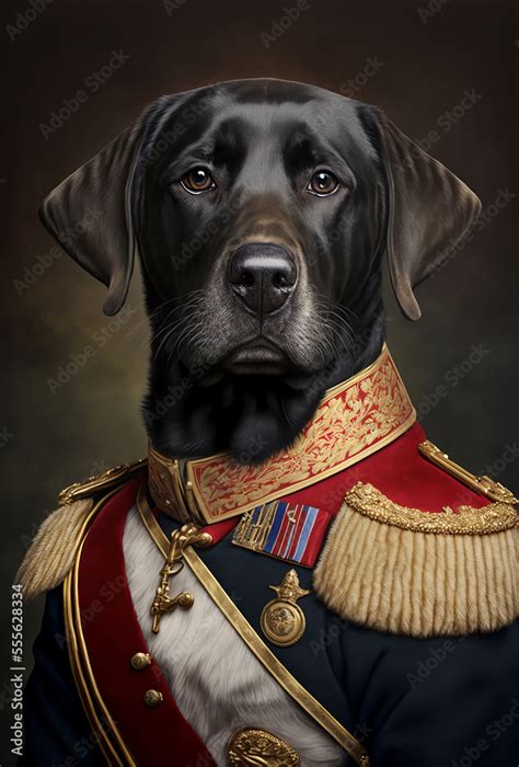 A Portrait Of A Dog Wearing Historic Military Uniform Pet Portrait In