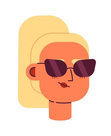 señora rubia fresca con gafas de sol cabeza de personaje de vector semi plano vector premium