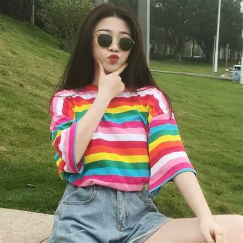 Striped T Shirt Women Rainbow Striped Tops Harajuku Tshirt Summer Short Sleeve Korean Punk T