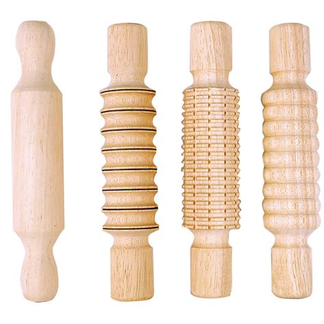 Colorations Design All Wood Clay And Dough Textured Rolling Pins Set