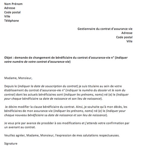 Je pense avoir désormais exploré(e) les différentes tâches que vous m'avez confiées et sollicite de votre part un changement de poste au sein de votre société. Lettre de changement de bénéficiaire assurance vie à ...