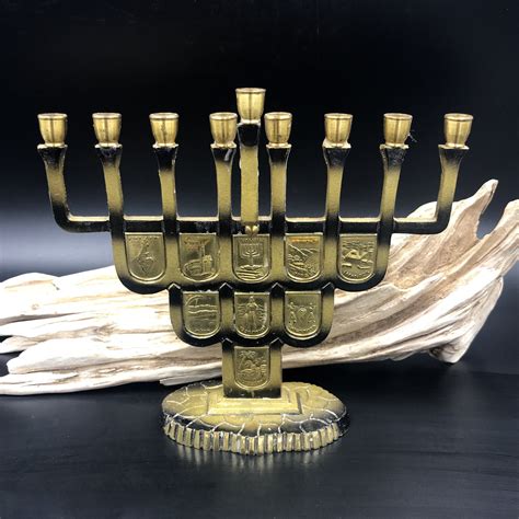 Vtg Brass Hanukkah Menorah With 9 Scenes Made In Israel Etsy