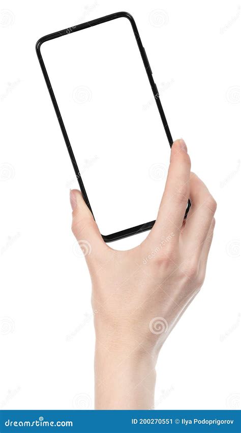 Woman Hand Holding The Black New Smartphone With Blank Screen Isolated