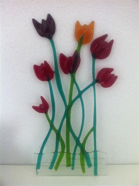 Glass Fusing Tulips Made By Danielle Stained Glass Flowers Fused Glass Art Fused Glass Wall Art