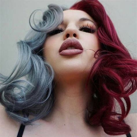 Grey And Blue Half And Half Hair Dye Colors Hair Styles Split Dyed Hair