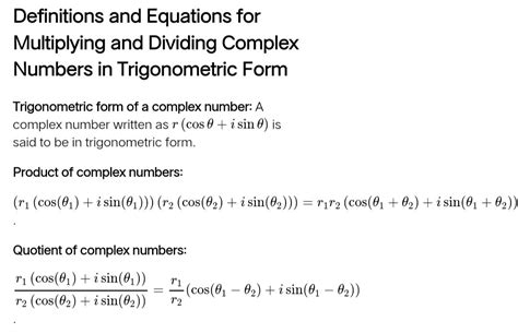 Solved Multiplication With Complex Numbers In Trigonometric Form Is