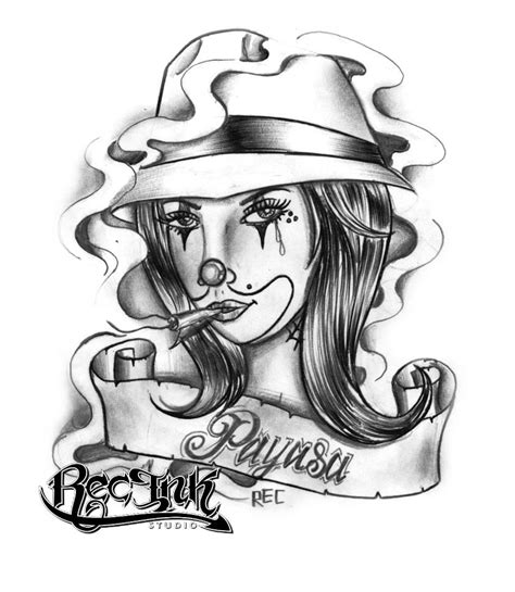 Smoking Gangster Girl With Banner Tattoo Design By Jose Hernandez Rec