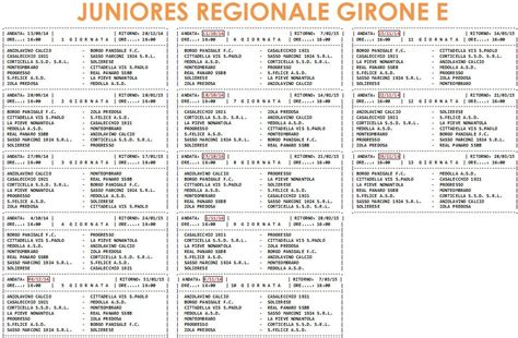 Juniores Regionali Calendari Dei Gironi A E B C D E