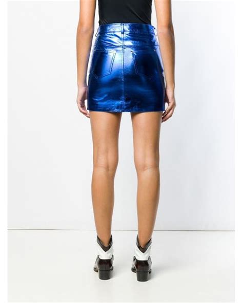 Manokhi Leather Metallic Mini Skirt In Blue Lyst