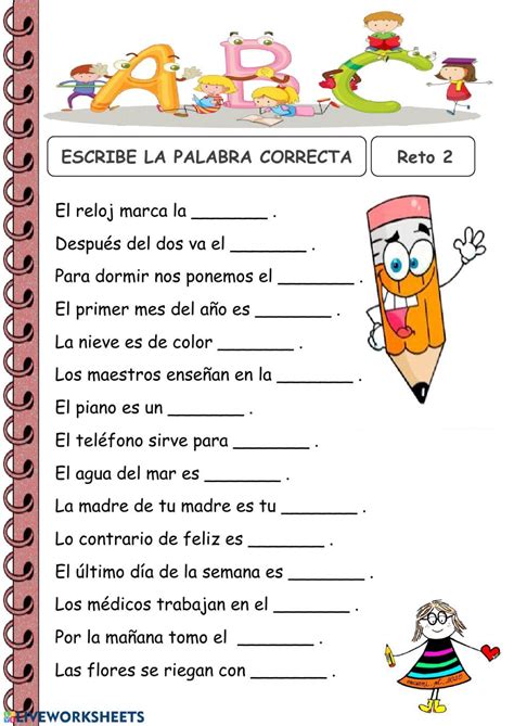 Escribe La Palabra Correcta Reto 2 Ficha Interactiva Spanish