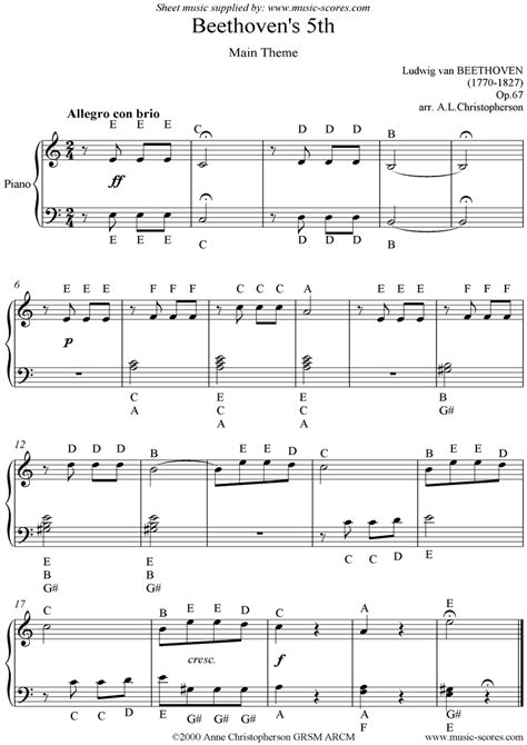 Beethovens 5th 1st Theme Easy Piano By Beethoven Easy Piano Sheet