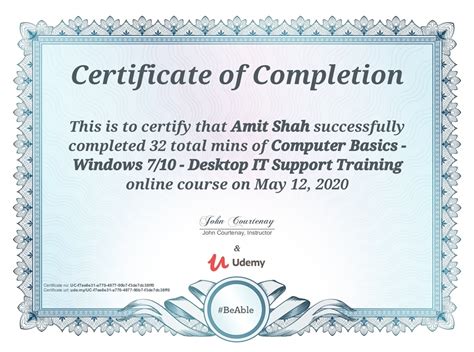 Certificate Of Completion Of Computer Basics Amit Shah