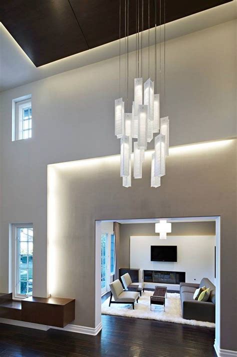Hi guys, do you looking for lighting for high ceilings. Modern foyer chandelier Staircase lighting (With images ...