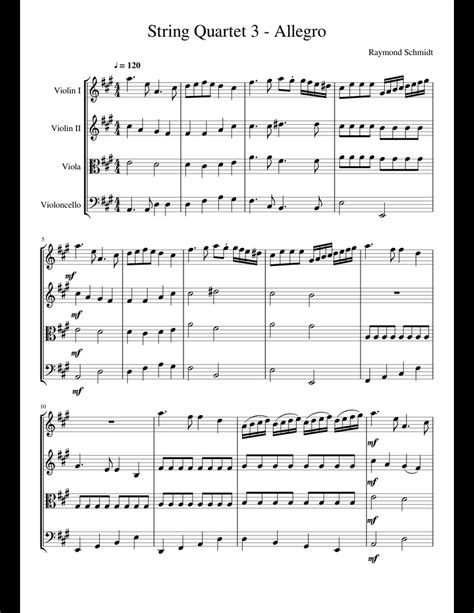 String Quartet 3 Allegro Sheet Music For Violin Viola Cello