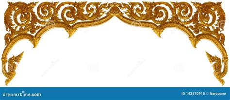Gold Carved Ornament Frame Art Isolated On White Background Stock Image