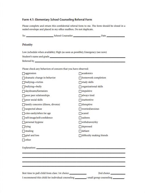 Elementary School Counselor Forms