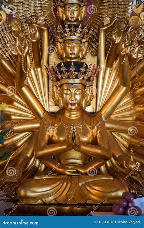 Bodhisattva Golden Buddha Statue With 1000 Arms Stock Image Image Of