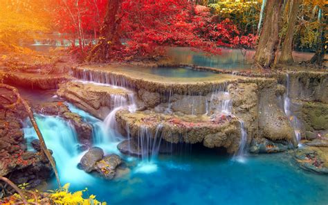 Landscape Waterfall Nature Trees Thailand Fall Colorful Tropical Wallpapers Hd Desktop