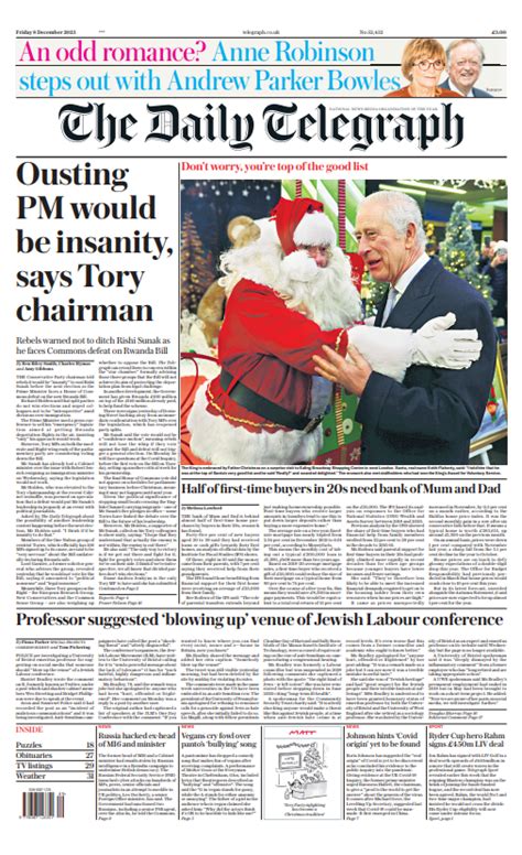 Daily Telegraph Front Page 8th Of December 2023 Tomorrows Papers Today