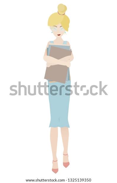 Beautiful Blonde Teacher Pack Documents Blue Stock Vector Royalty Free