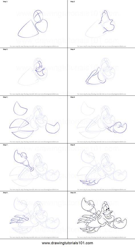How To Draw Sebastian From The Little Mermaid Printable Step By Step