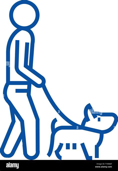 Man Walking Dog Line Icon Concept Man Walking Dog Flat Vector Symbol