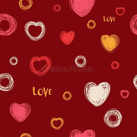 Love Hearts Seamless Pattern Doodle Heart Romantic Background Vector
