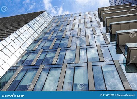Modern Blue Glass Wall Of Office Building Stock Image Image Of
