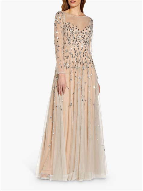 Adrianna Papell Beaded Sequin Maxi Gown Nudesilver