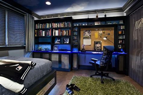 Contemporary Teens Boy Bedroom With Beautiful Bookcase And Study Desk