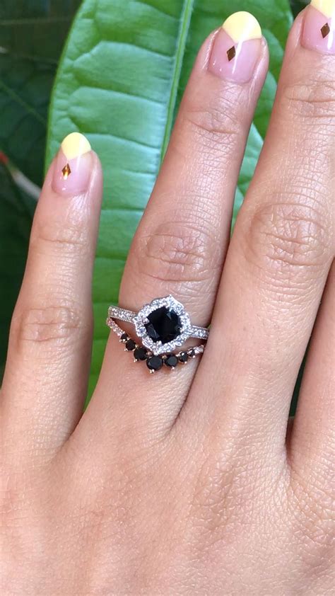 Black Spinel Bridal Ring Set By La More Design Video Vintage Floral