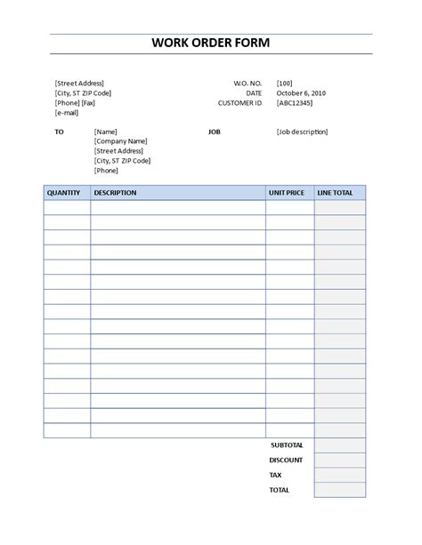 Work Order Form Work Order Form As Word Template Order Form Template