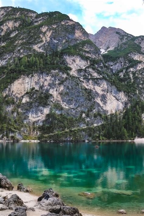 View Of Lago Di Braies Dolomites Mountains Italy Europe Stock Image
