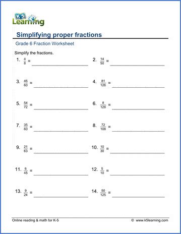 From worksheet on simplifying algebraic fractions to home page. Grade 6 math worksheet - Fractions: simplify fractions ...
