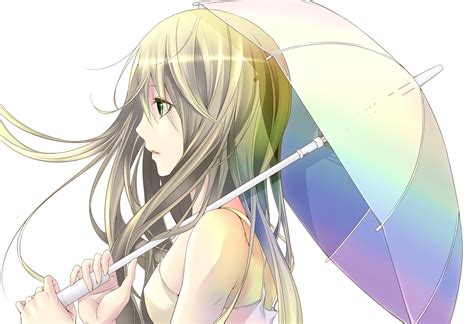 Wallpaper Anime Girls Long Hair Green Eyes Umbrella White
