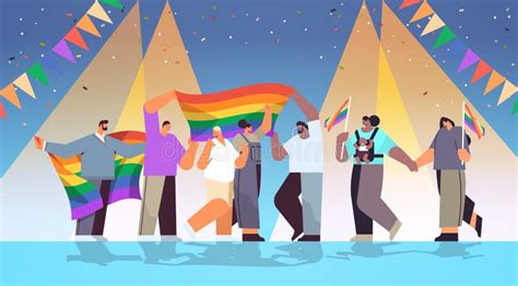 Mix Race People Celebrating Lesbian Gay Pride Festival Transgender Love Lgbt Community Concept