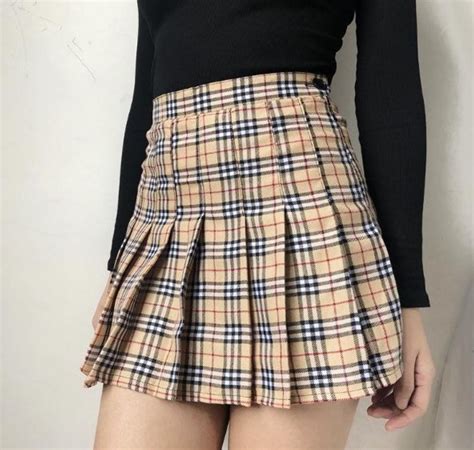 Tennis Skirt Pleated Beige Brown Checkered Tartan Plaid Mini Etsy In