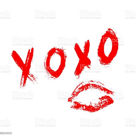 Xoxo Hand Written Phrase And Red Lipstick Kiss Isolated On White
