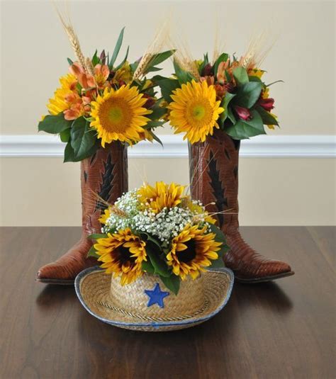 Wedding Cowboy Boots With Sunflowers Decorations Rustic Country