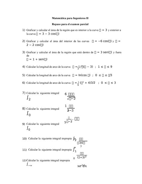 Repaso Examen Par Mat Ing II Matemática para Ingenieros II Repaso