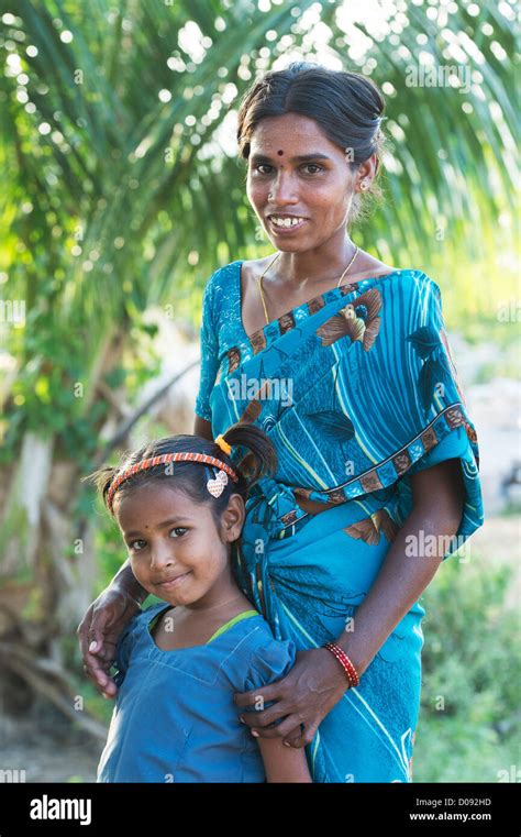 Smiling Happy Rural Indian Village Girl And Her Mother Andhra Pradesh