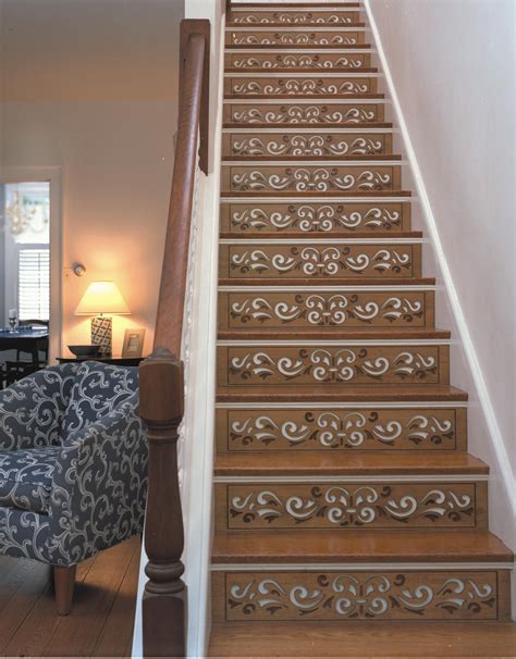 Decorative Stair Risers Carved Hardwood Traditional Scroll Dramatic